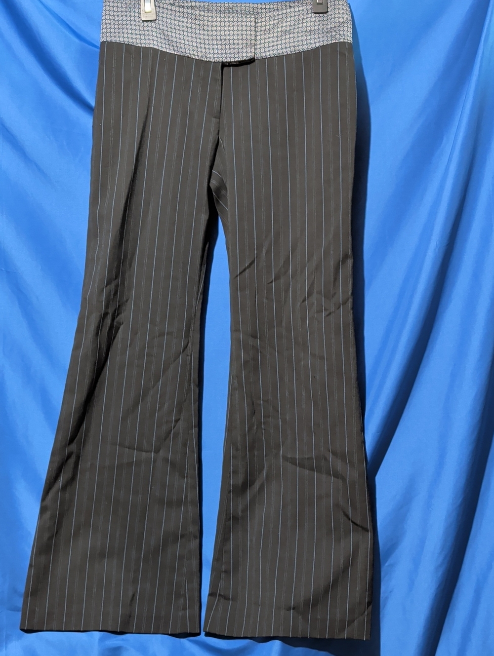 Express Women’s 8 Brown Pinstripe Flared Dress Pants with Blue Stripe
